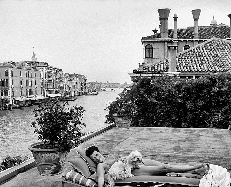 Peggy Guggenheim on the roof of her palazzo in Venice, October 1953