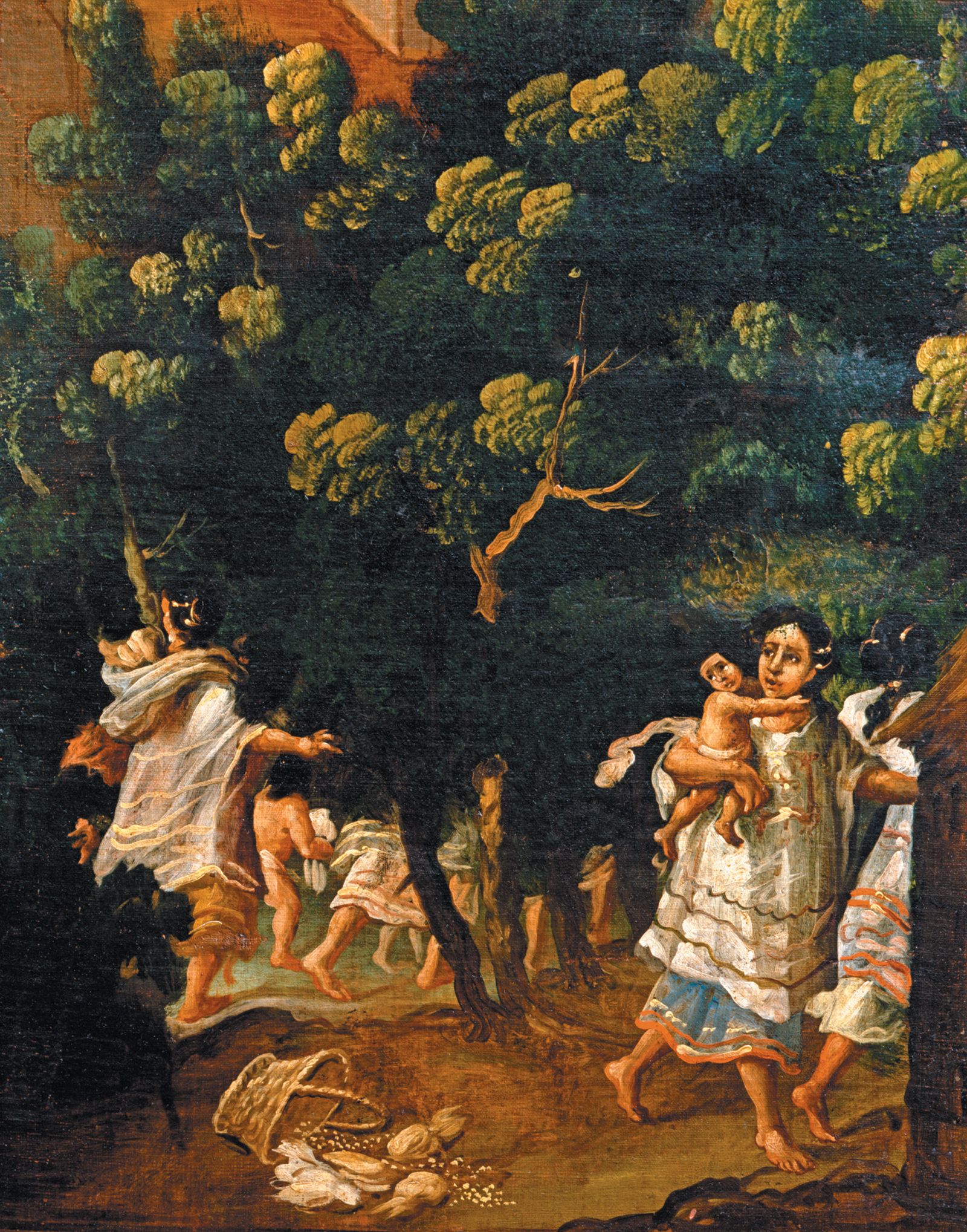 ‘Aztec women and children fleeing from the Spaniards’; anonymous painting from seventeenth-century colonial Mexico