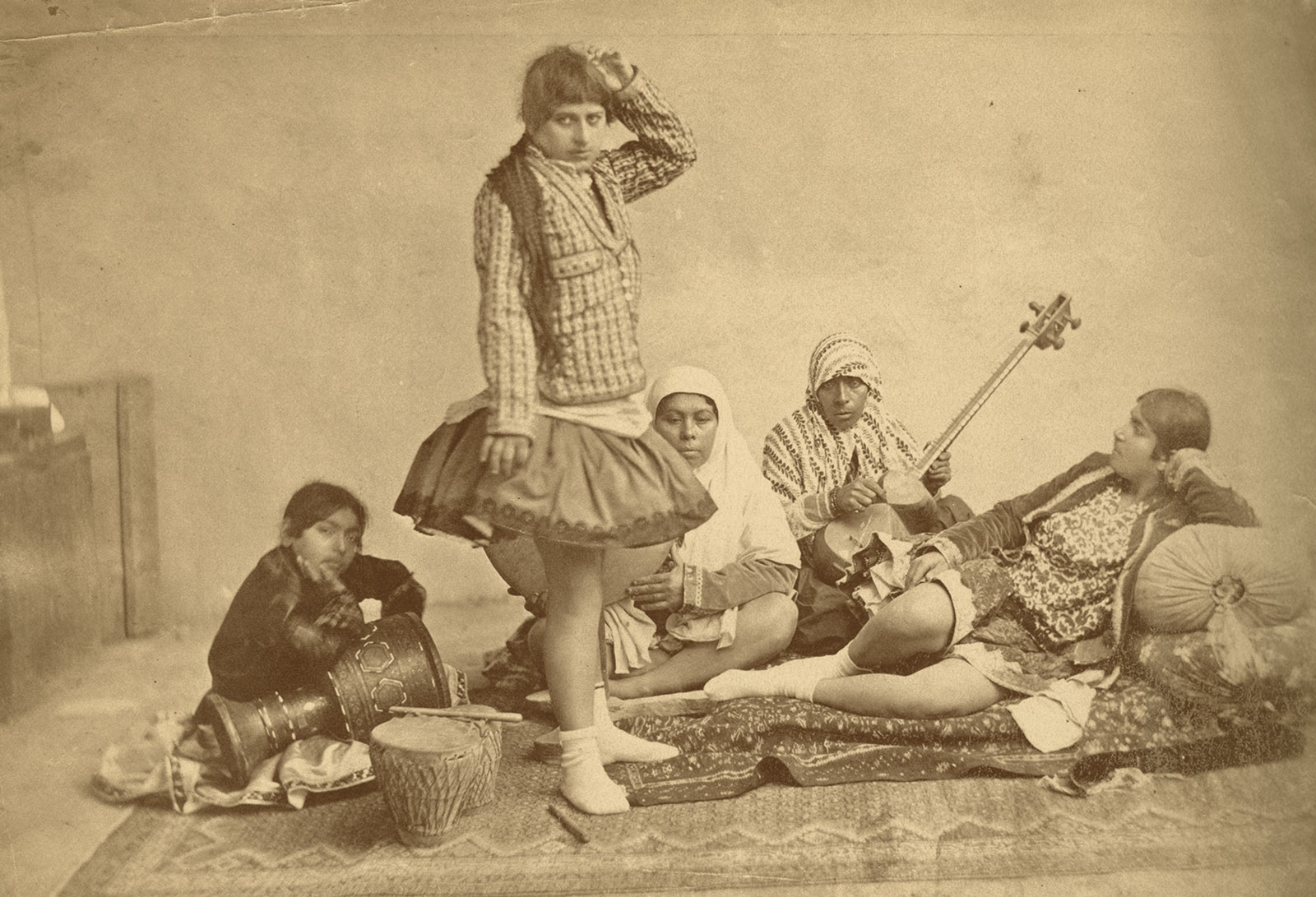 Dancers and musicians at the Qajar court, photograph taken by Antoin Sevruguin, late nineteenth century 