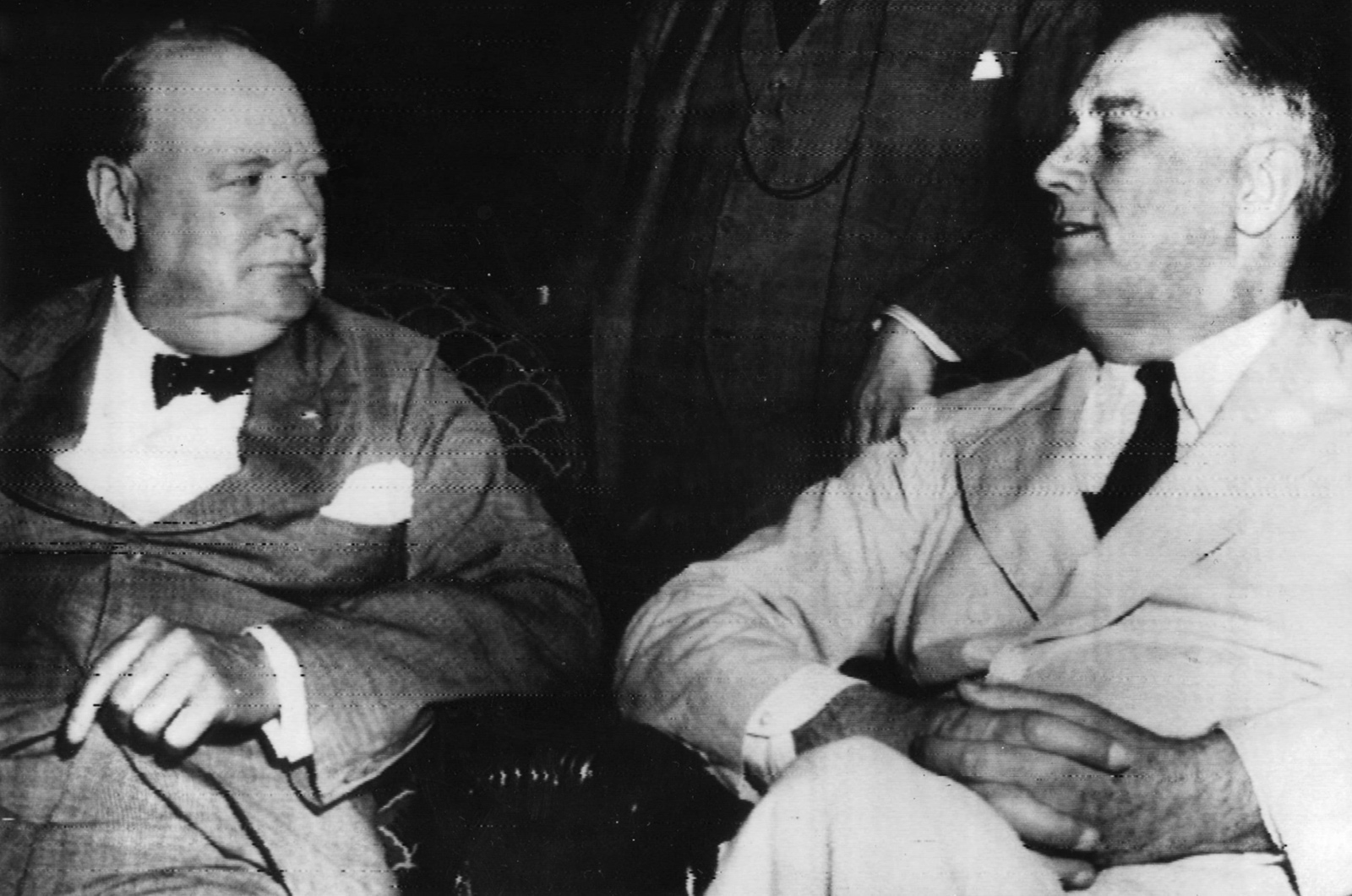 Winston Churchill and Franklin Roosevelt at a meeting of the Pacific War Council, Washington, D.C., June 1942