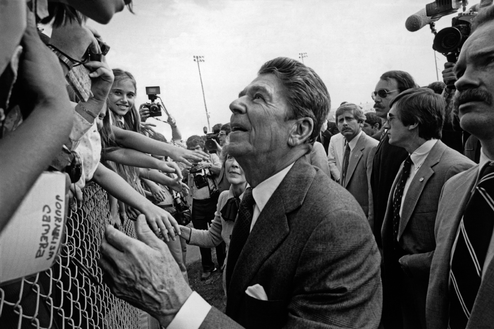 Ronald Reagan being welcomed by Puerto Ricans and Cubans in Tampa, Florida, during his 1980 presidential campaign