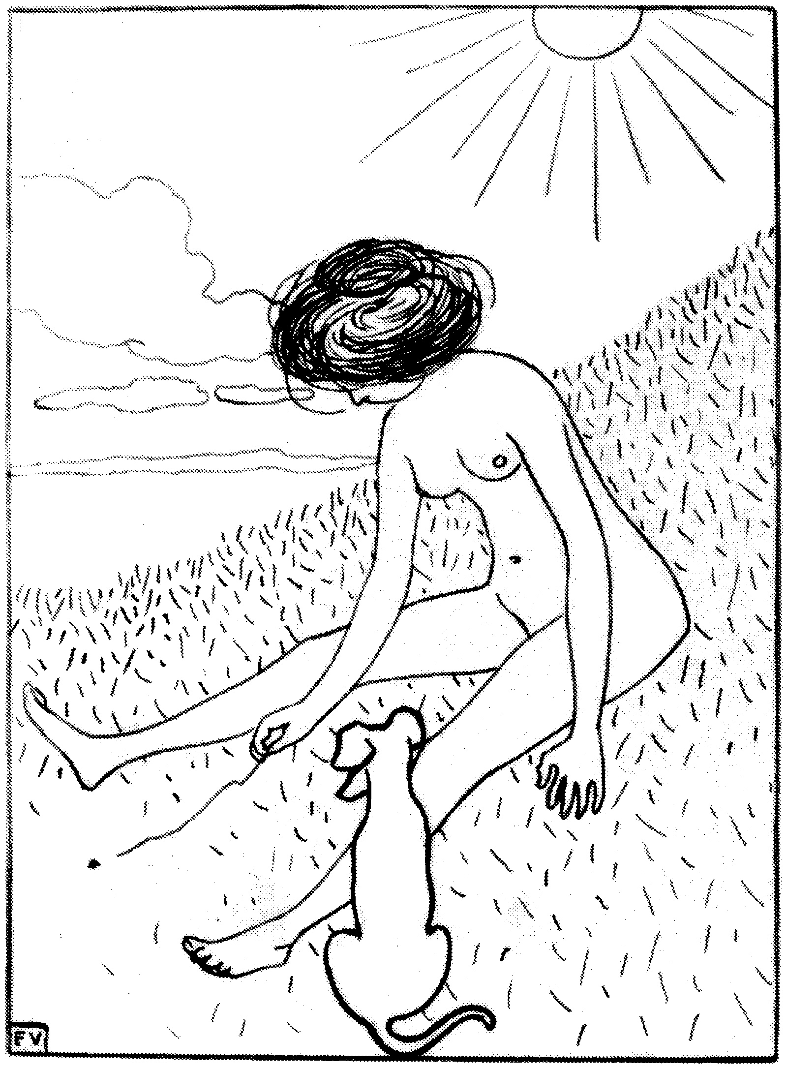 ‘Bather playing with a dog’; drawing by Félix Vallotton