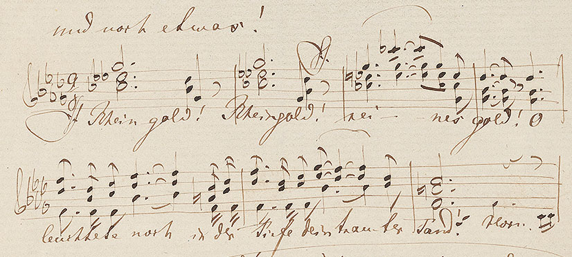 Richard Wagner's letter to Carolyne Sayn-Wittgenstein including the closing measures of Das Rheingold (detail), Zurich, January 16, 1854