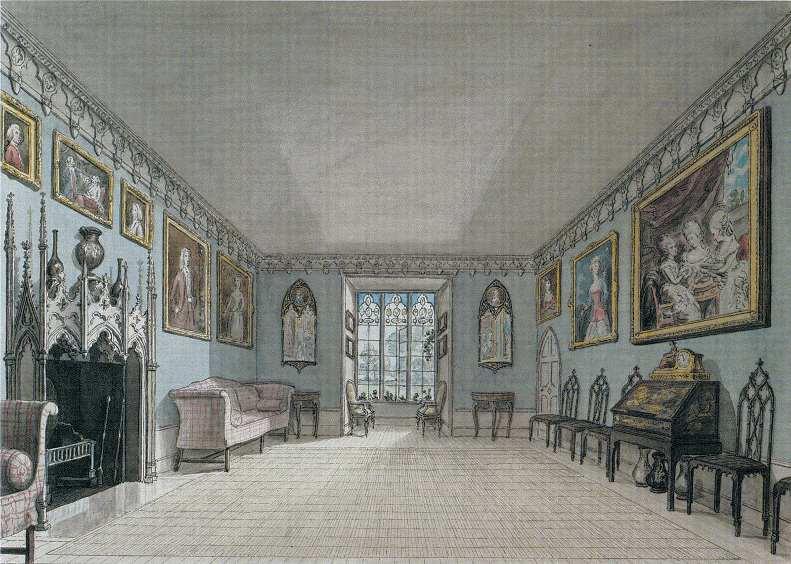 The Great Parlour at Strawberry Hill; at far right is Joshua Reynolds’s painting of Horace Walpole’s grandnieces, The Ladies Waldegrave, 1780–1781