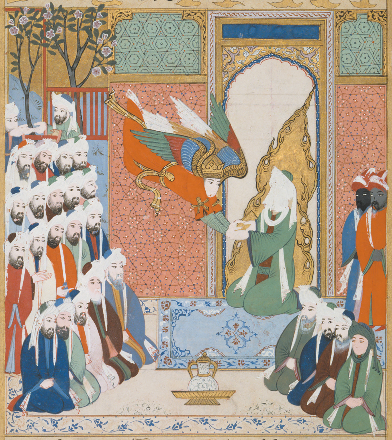 ‘The angel Gabriel revealing the eighth sura of the Koran to Muhammad’; illustration from the Siyar-i Nabi (Life of the Prophet), commissioned by the Ottoman sultan Murad III, 1594–1595