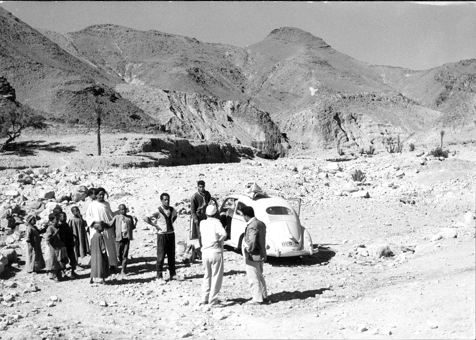 Paul Bowles's VW bug stopped along a mountain road in Morocco, 1959