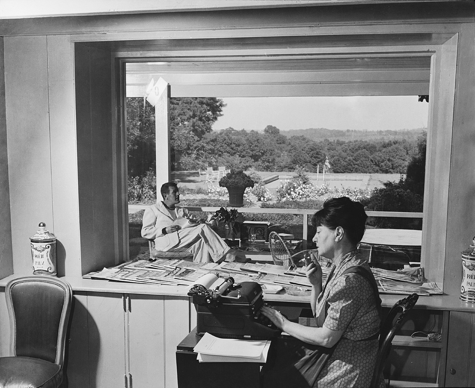 Dorothy Parker and Alan Campbell at their farmhouse in Bucks County, Pennsylvania, 1937