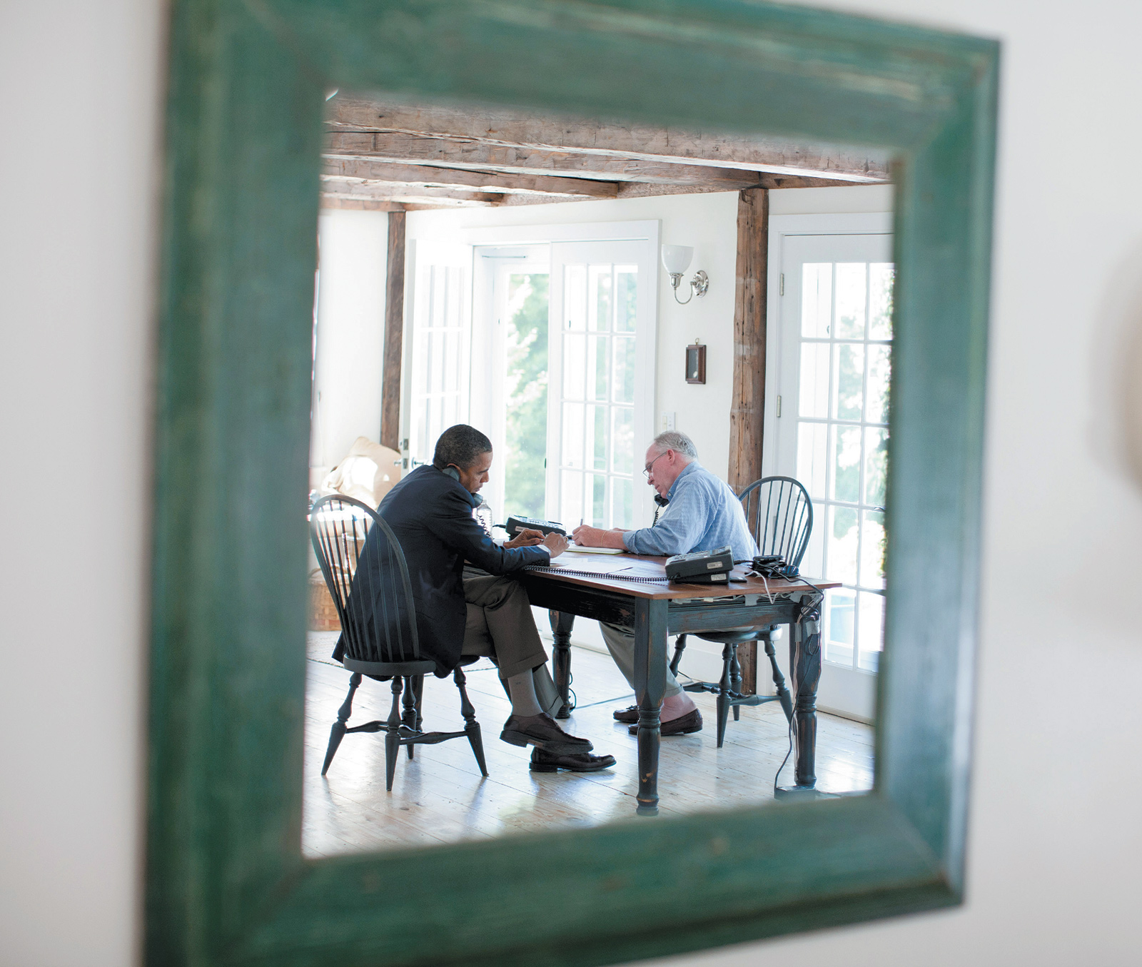 President Obama and John Brennan, then assistant to the president for homeland security and counterterrorism, on a conference call about the situation in Libya, Martha’s Vineyard, August 2011