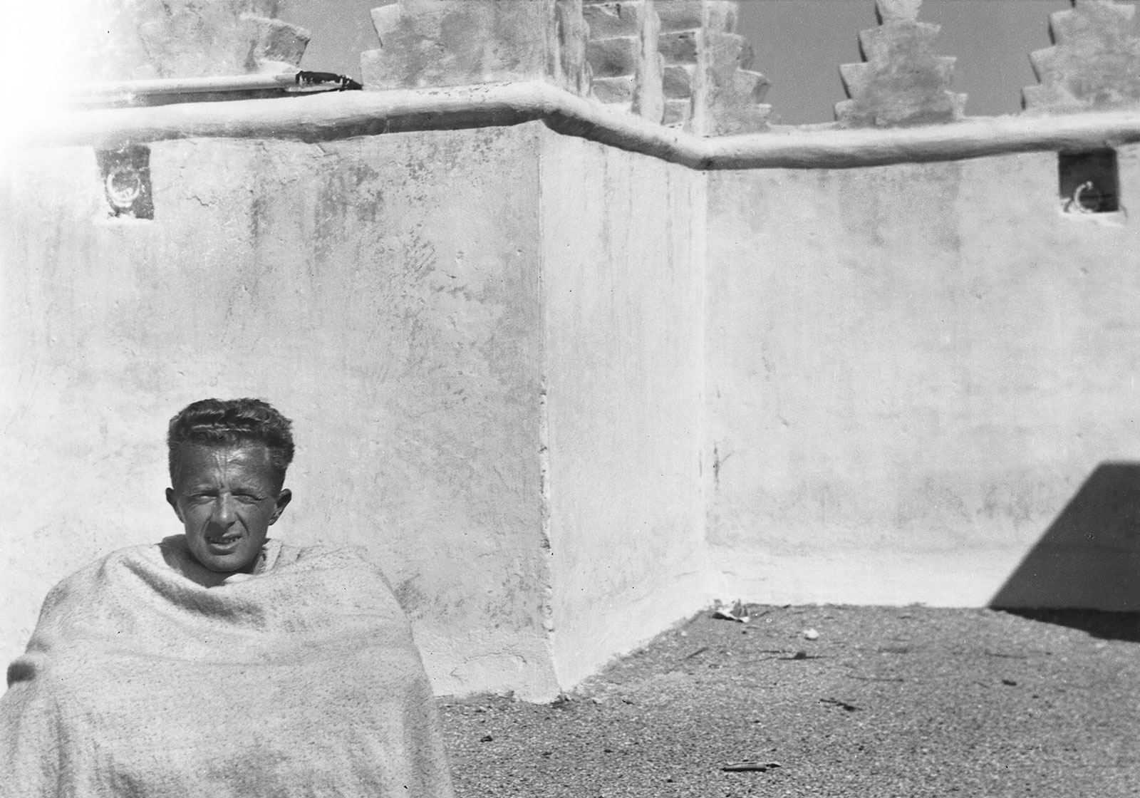 Paul Bowles on the roof of the Palais Jamai in Fes, Morocco, 1947