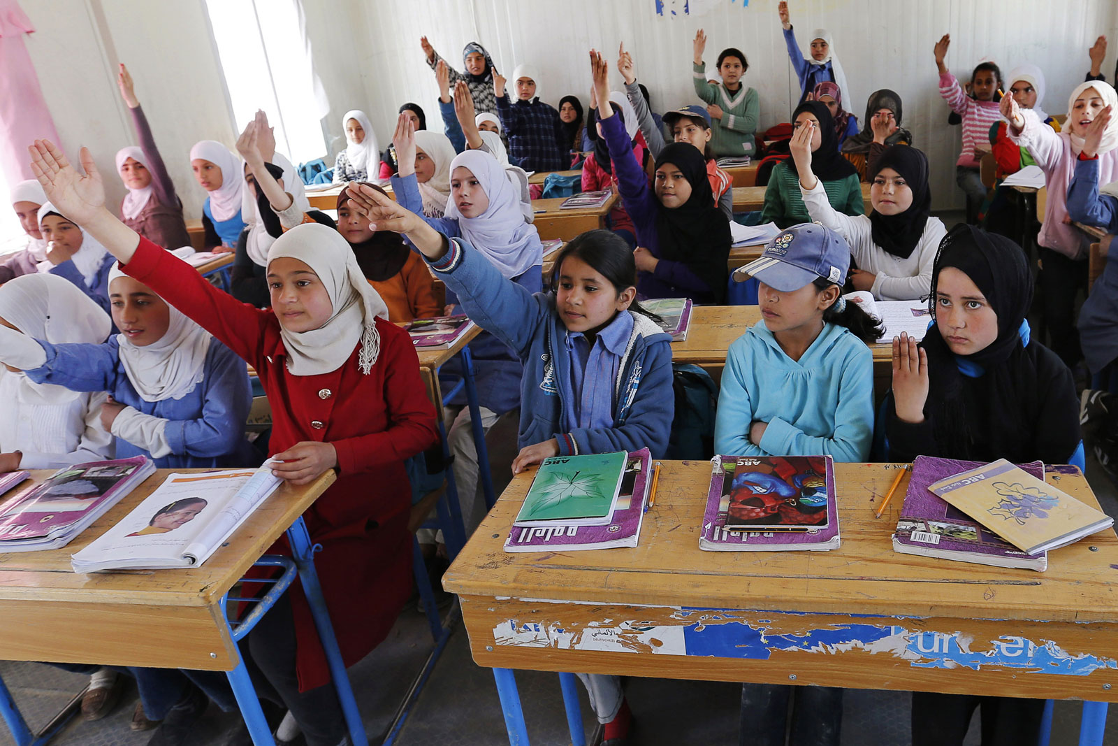 Syrian refugee students in a UNICEF school at the Al Zaatari refugee camp, near Jordan's border with Syria, March 11, 2015