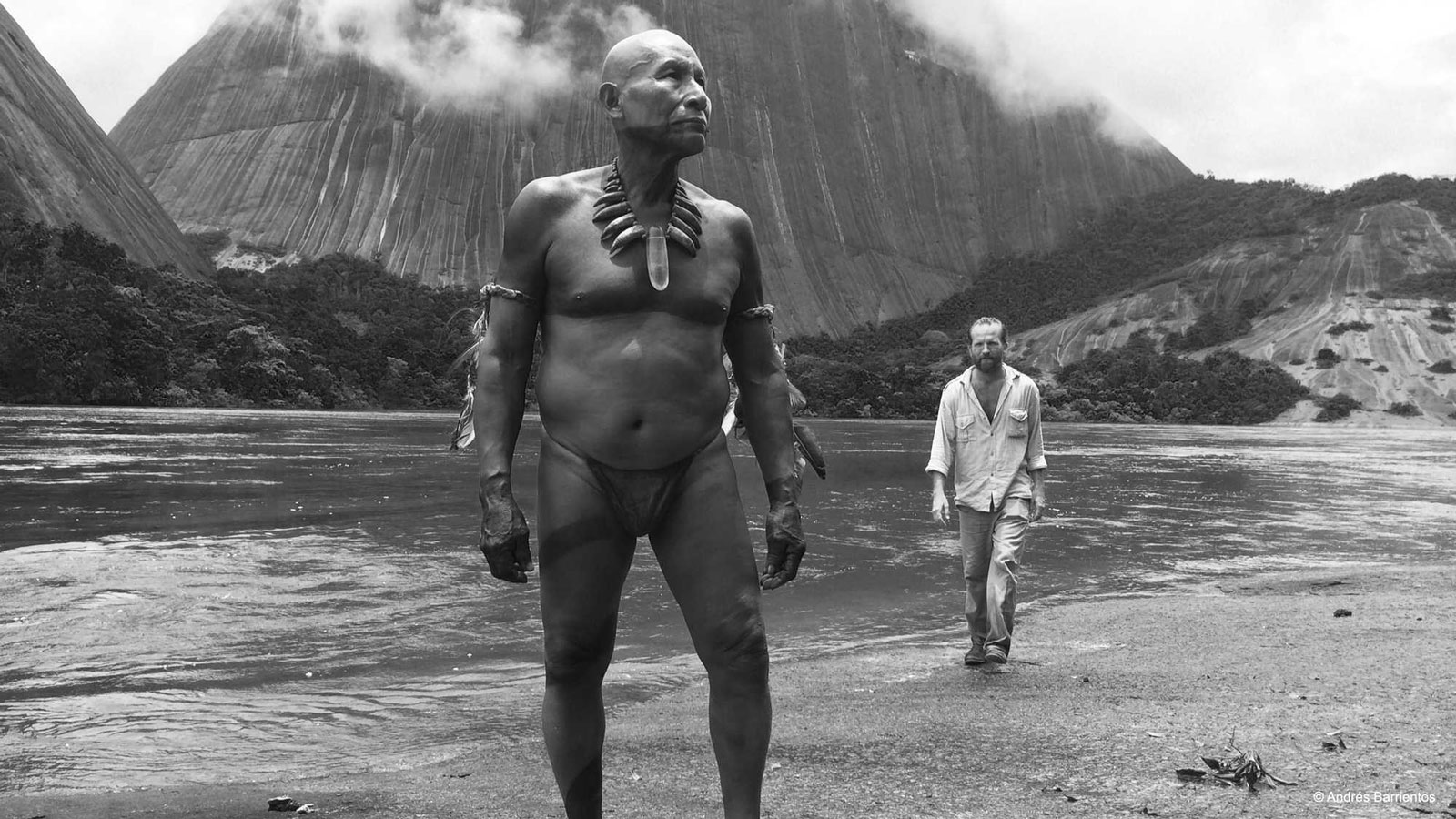 Antonio Bolivar as Karamakate and Brionne Davis as Richard Evans Schultes in Ciro Guerra’s Embrace of the Serpent, 2015