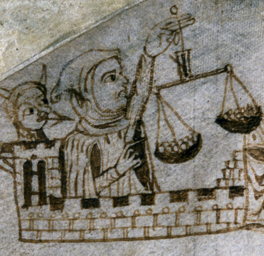 Exchequer Receipt Roll (detail), unidentified hooded figure, 1233
