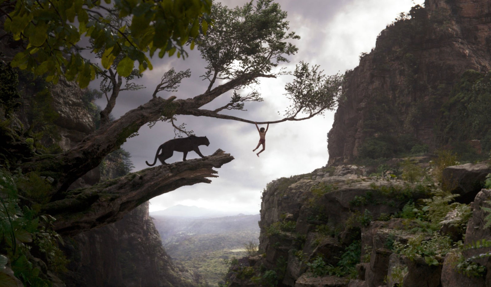 Bagheera, voiced by Ben Kingsley, and Mowgli, played by Neel Sethi, in Jon Favreau's The Jungle Book, 2016