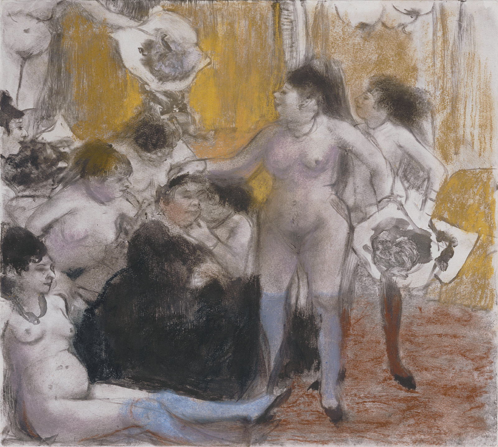 Edgar Degas: The Name Day of the Madam, pastel over monotype on paper, circa 1877–1879