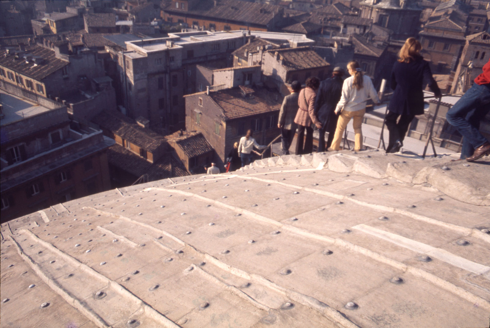 A group from the American Academy in Rome descending the Pantheon’s roof, circa 1975