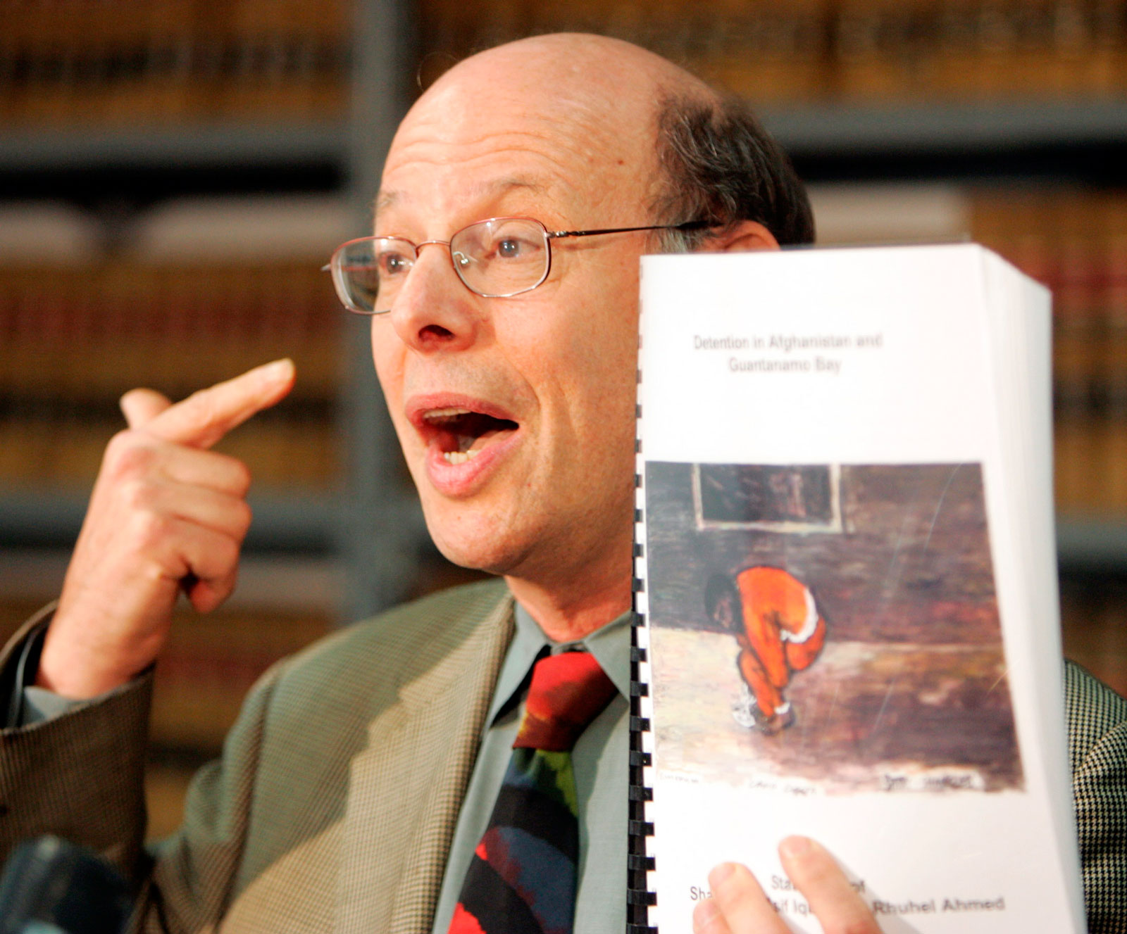 Michael Ratner, President of the Center for Constitutional Rights, with a report on conditions at the Guantánamo Bay, New York, August 4, 2004