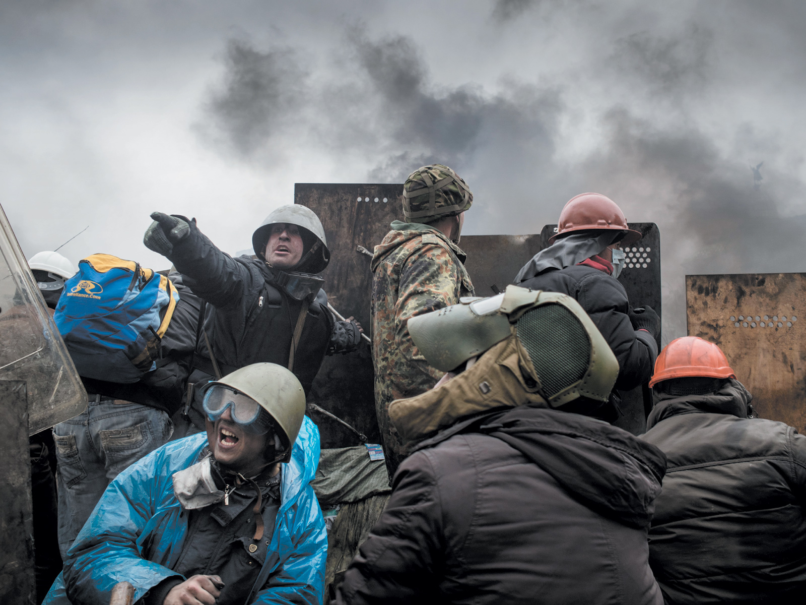 Unarmed anti-government protesters being fired upon by snipers, Maidan Square, Kiev, February 2014
