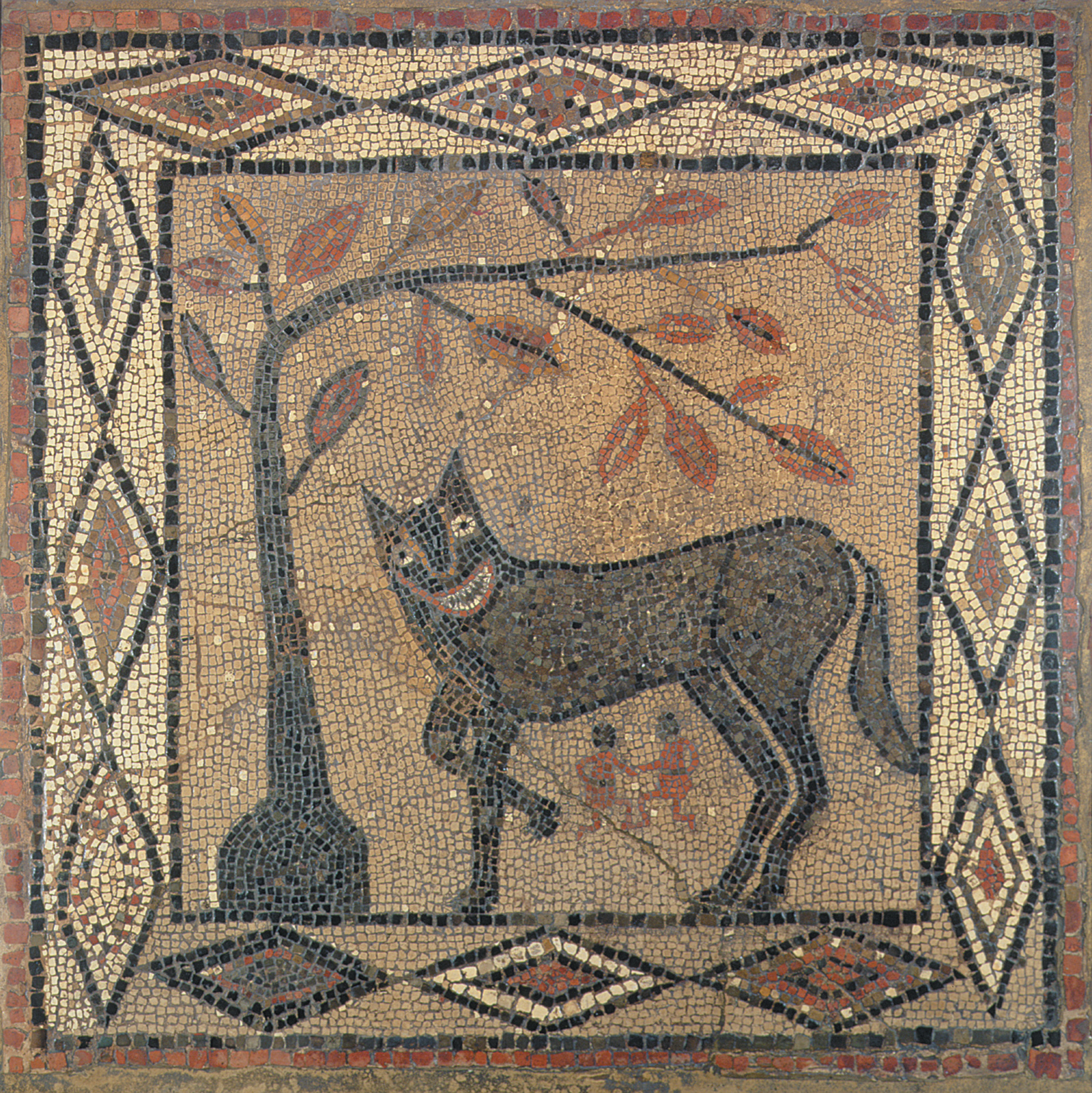 A mosaic of the wolf suckling Romulus and Remus, the twin founders of Rome, from the Roman fortress site at Aldborough near Leeds, circa 300 CE