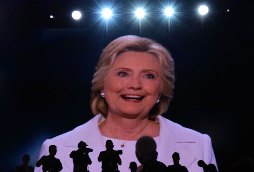 Hillary Clinton addresses delegates on the fourth and final night of the Democratic National Convention, Philadelphia, Pennsylvania, July 28, 2016