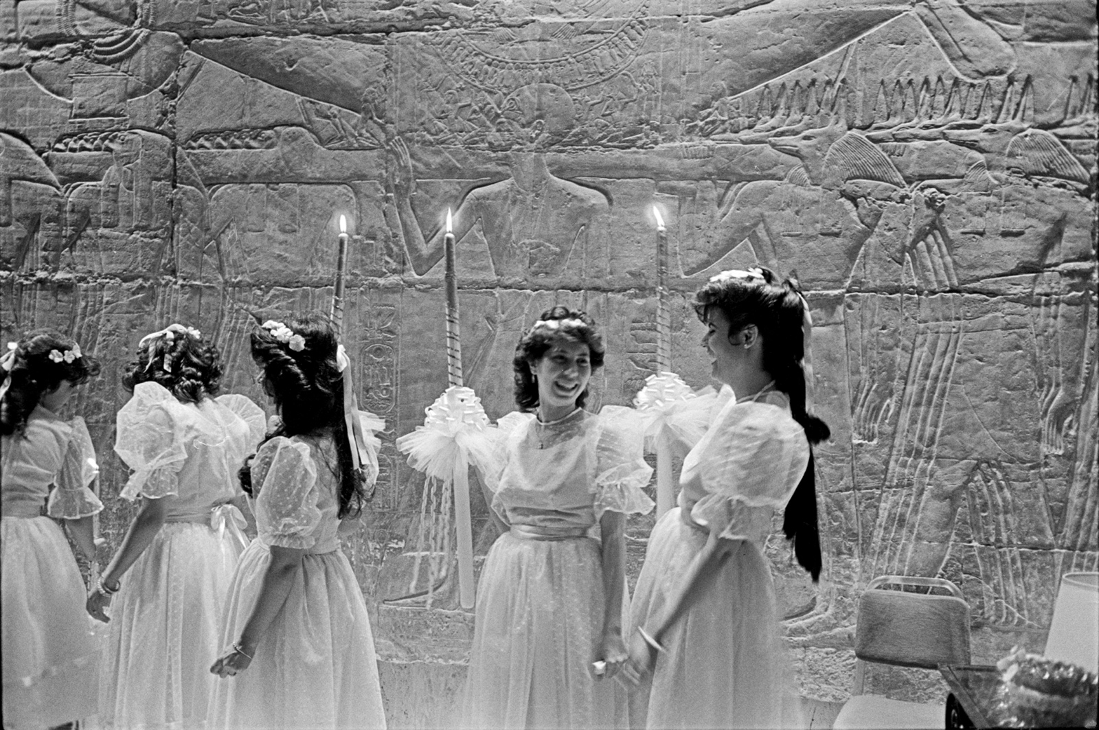 Maids of honor at an upper-class wedding in Cairo, 1987