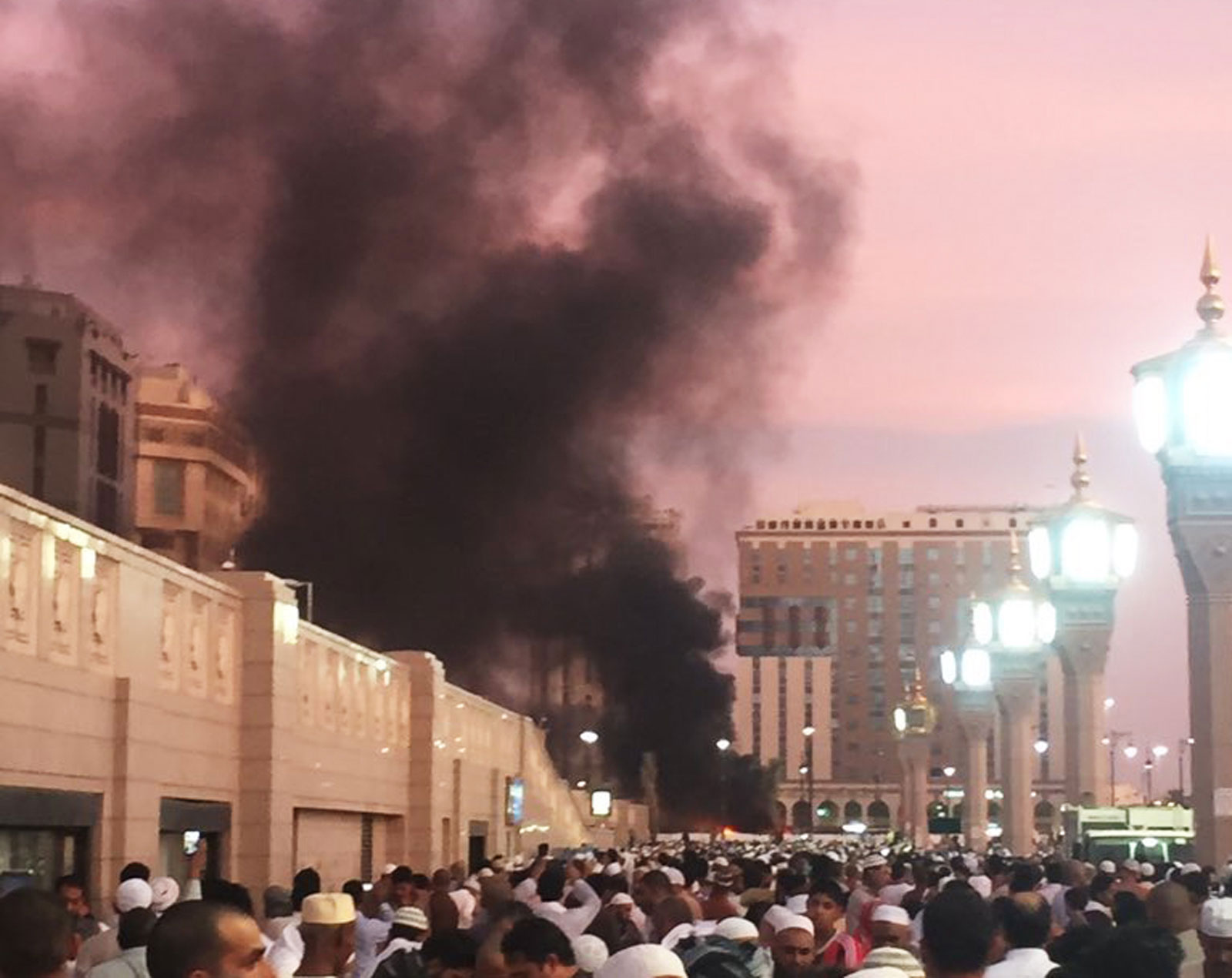 Smoke from a bomb attack near the Mosque of the Prophet, Medina, Saudi Arabia, July 4, 2016