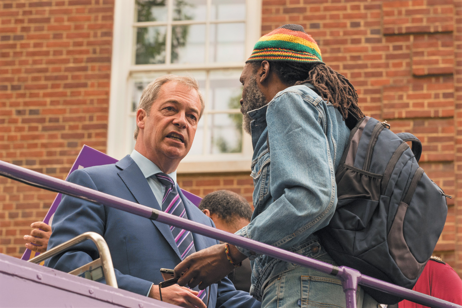 Nigel Farage canvassing for ‘Leave’ votes during the Brexit campaign, London, May 2016. He resigned as leader of the UK Independence Party on July 4, shortly after the referendum.