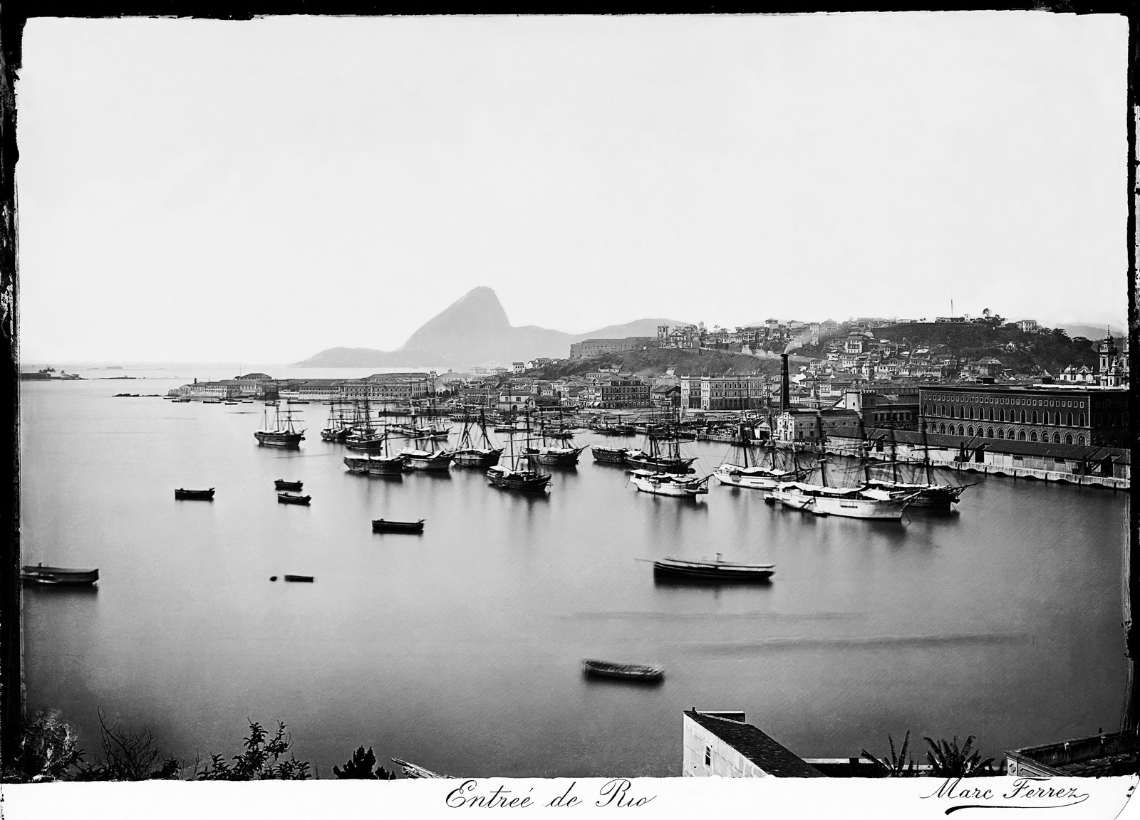 View from Cais Pharoux (Pharoux Quay) with Castelo Hill and Sugarloaf Mountain in the background, circa 1875
