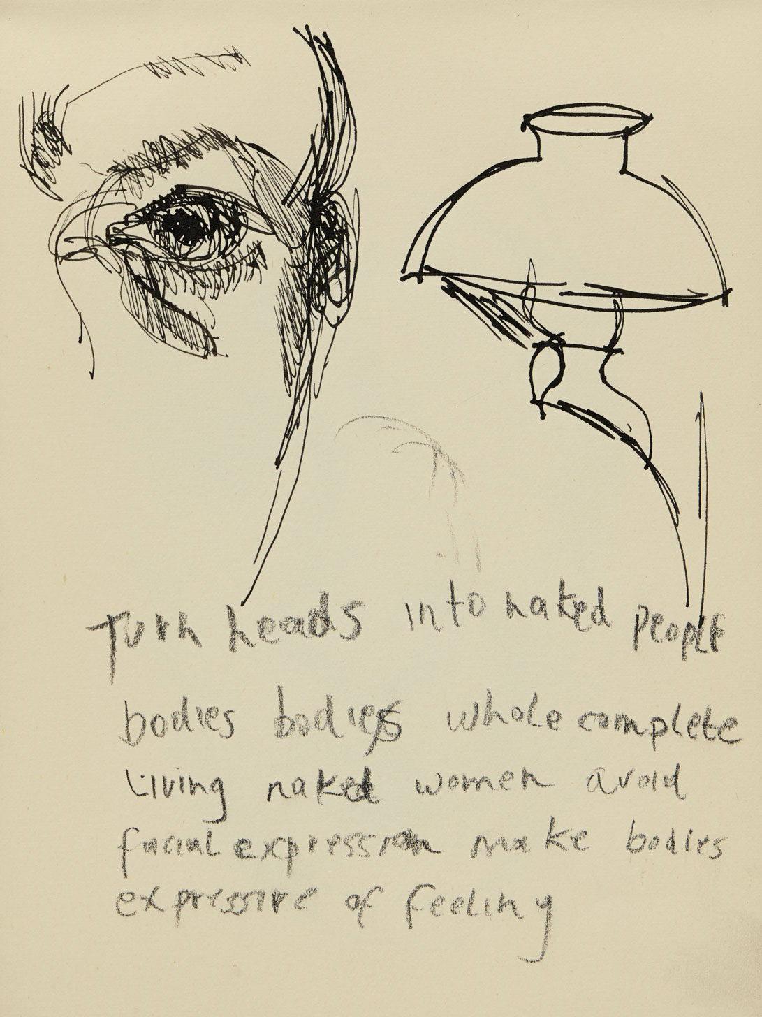 Lucian Freud: Self-portrait with lamp and text, date unknown