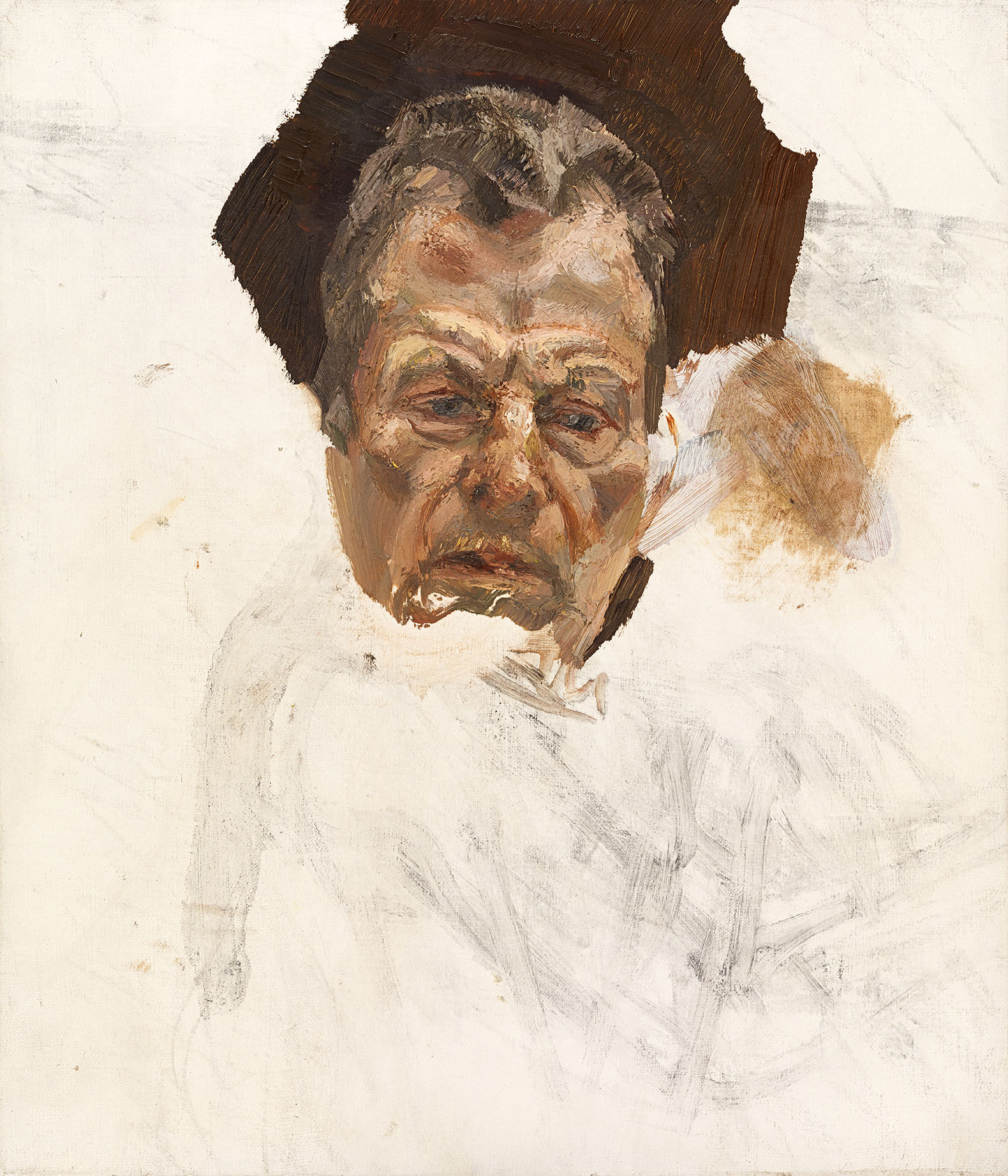 Unfinished self-portrait by Lucian Freud, circa 1980 