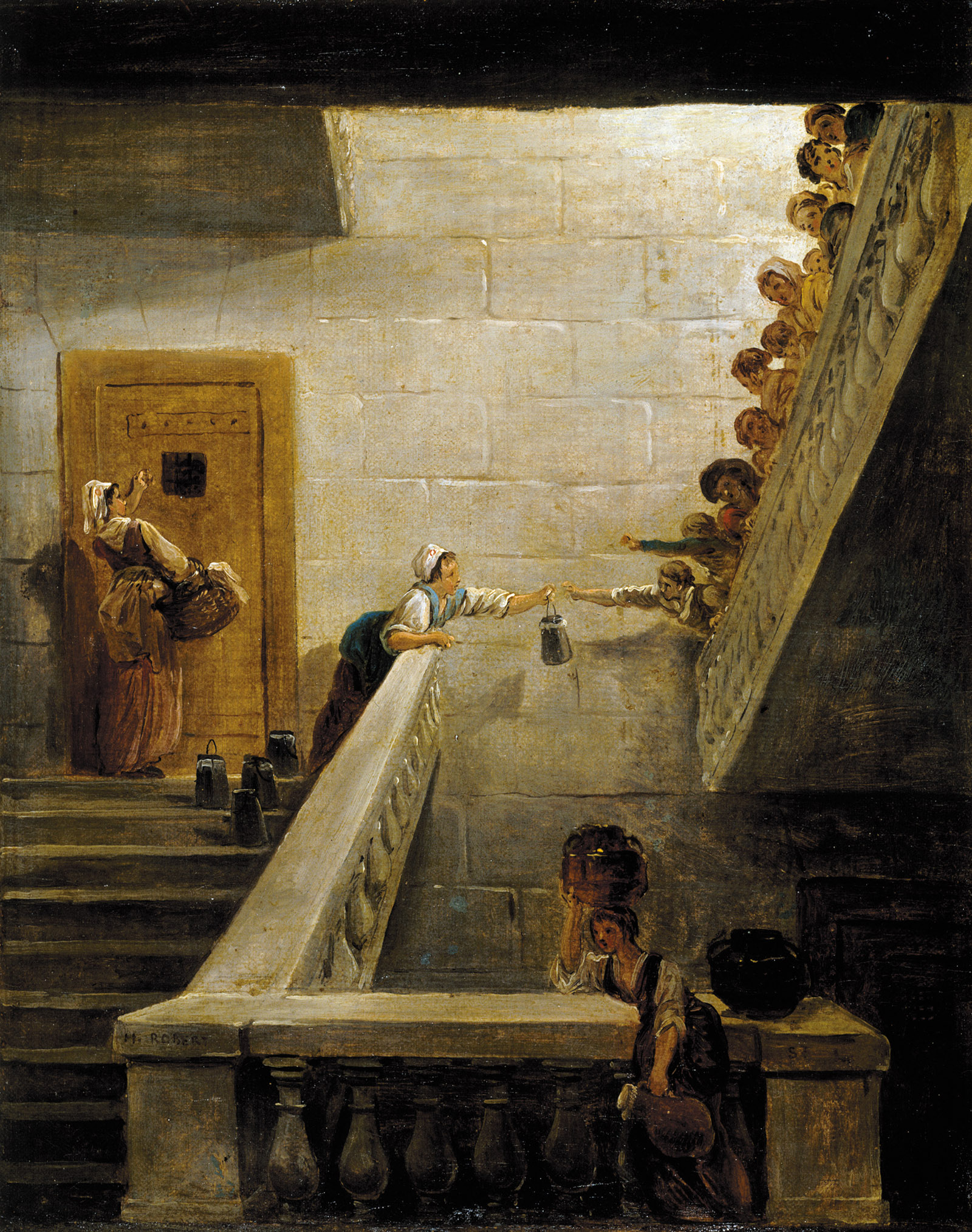 Hubert Robert: Feeding the Prisoners of Saint-Lazare, 15 15/16 x 12 13/16 inches, 1794