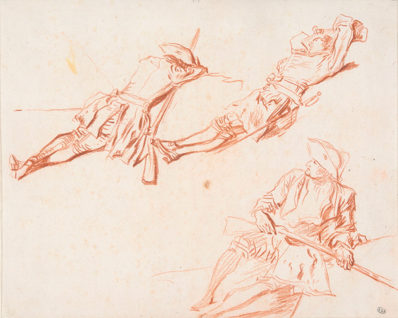 Jean-Antoine Watteau: Three Studies of Resting Soldiers, circa 1713–1714