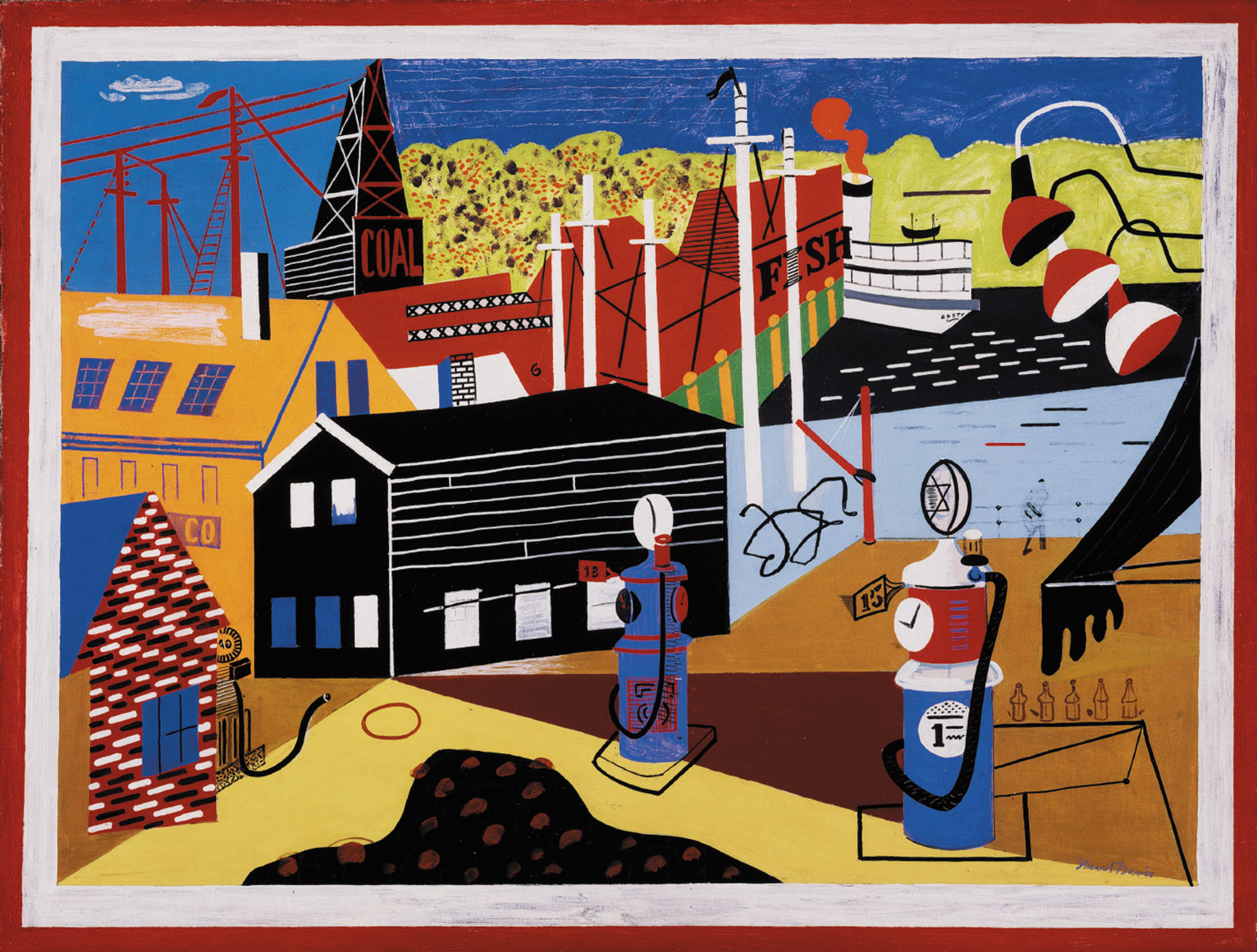 Stuart Davis: Landscape with Garage Lights, 32 x 42 inches, 1931–1932