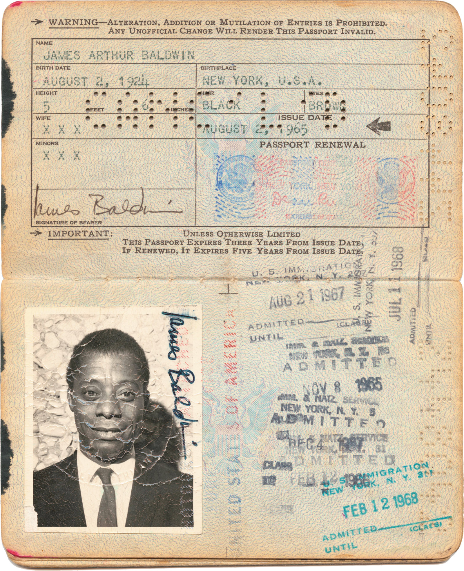 James Baldwin’s passport, issued in 1965