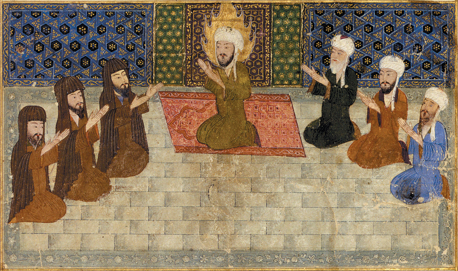 ‘Muhammad Leading the Prophets in Prayer at Al-Aqsa Mosque’; detail from a Book of Ascension (Mi‘rajnama), probably Herat (present-day Afghanistan), circa 1436