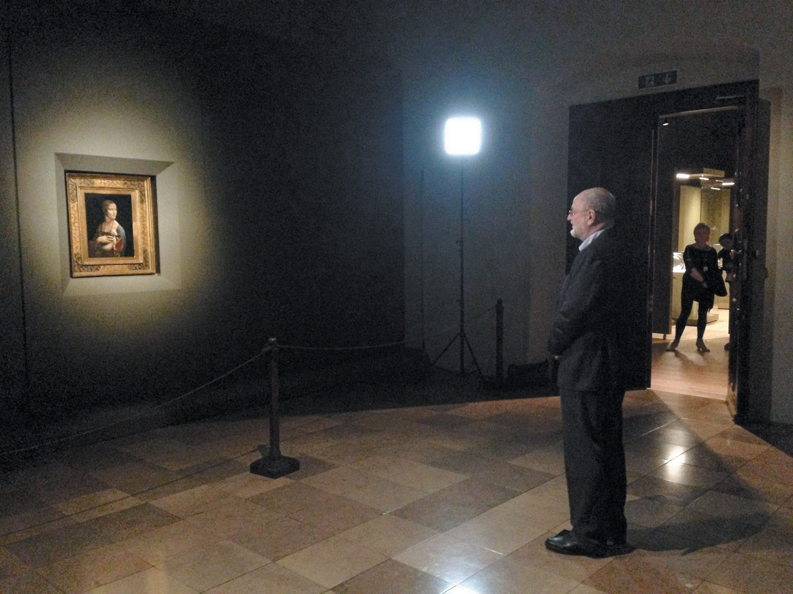 Niklas Frank—son of Hans Frank, Adolf Hitler’s personal lawyer—looking at Leonardo da Vinci’s Lady with an Ermine for the first time since he was a small child, Wawel Castle, Kraków, January 2014. According to Philippe Sands in East West Street, the elder Frank confiscated the painting from a Polish museum for ‘protective’ reasons while he was governor-general of Nazi-occupied Poland, and kept it in his private rooms at the castle.