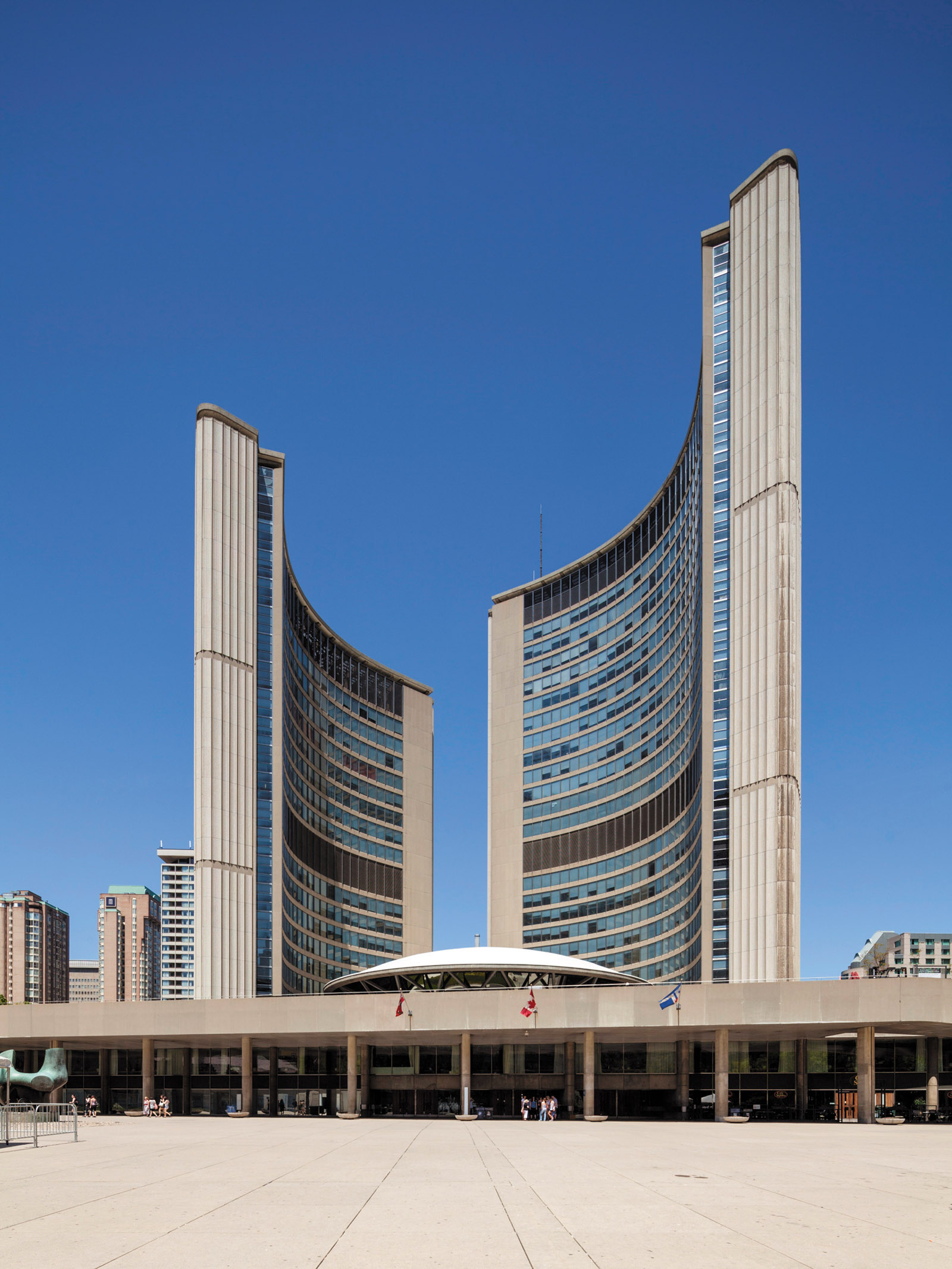 Toronto City Hall and Nathan Phillips Square, designed by Viljo Revell, 1958–1965; from Christopher Beanland’s Concrete Concept: Brutalist Buildings Around the World