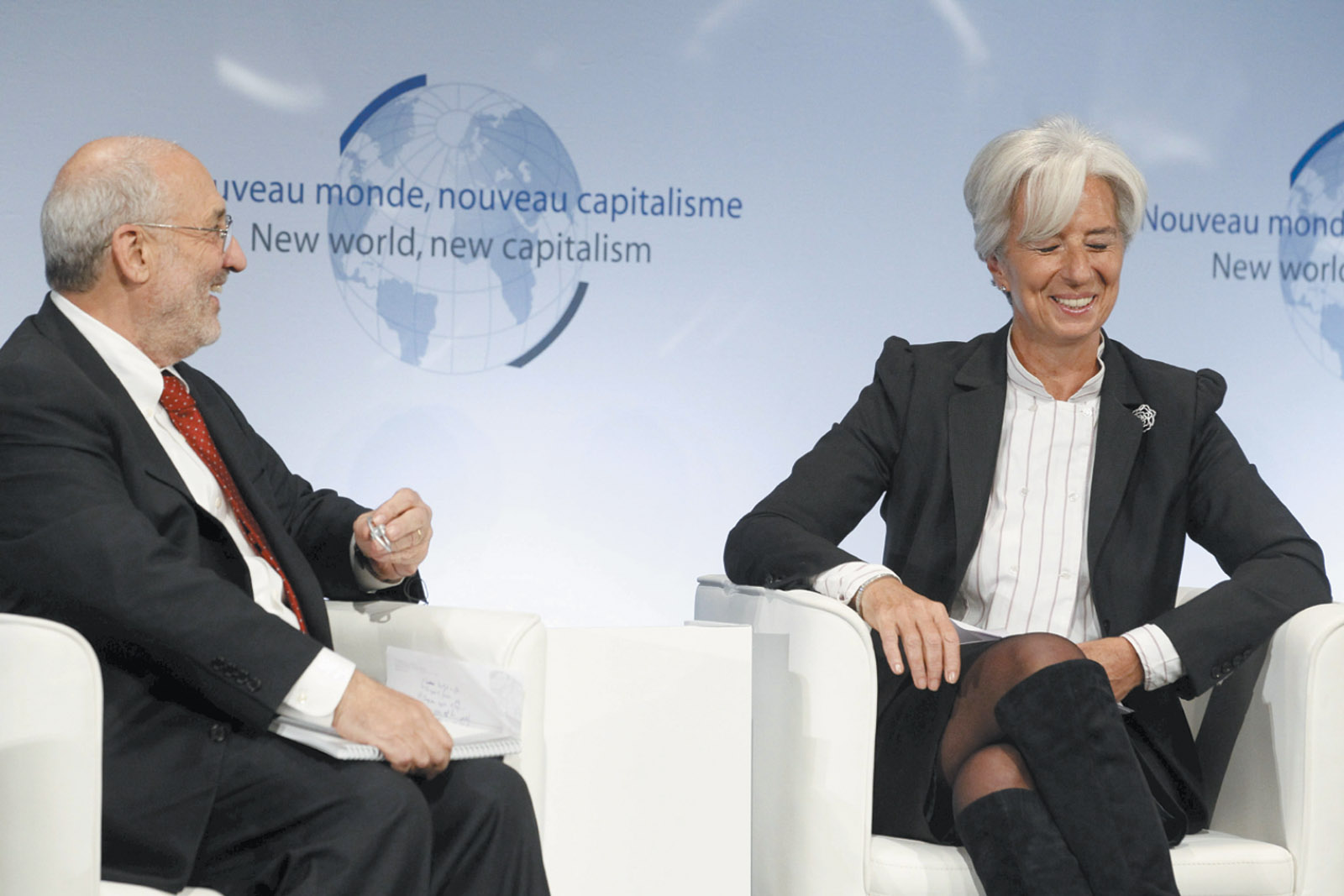 Joseph Stiglitz and then French Finance Minister Christine Lagarde, Paris, January 2011