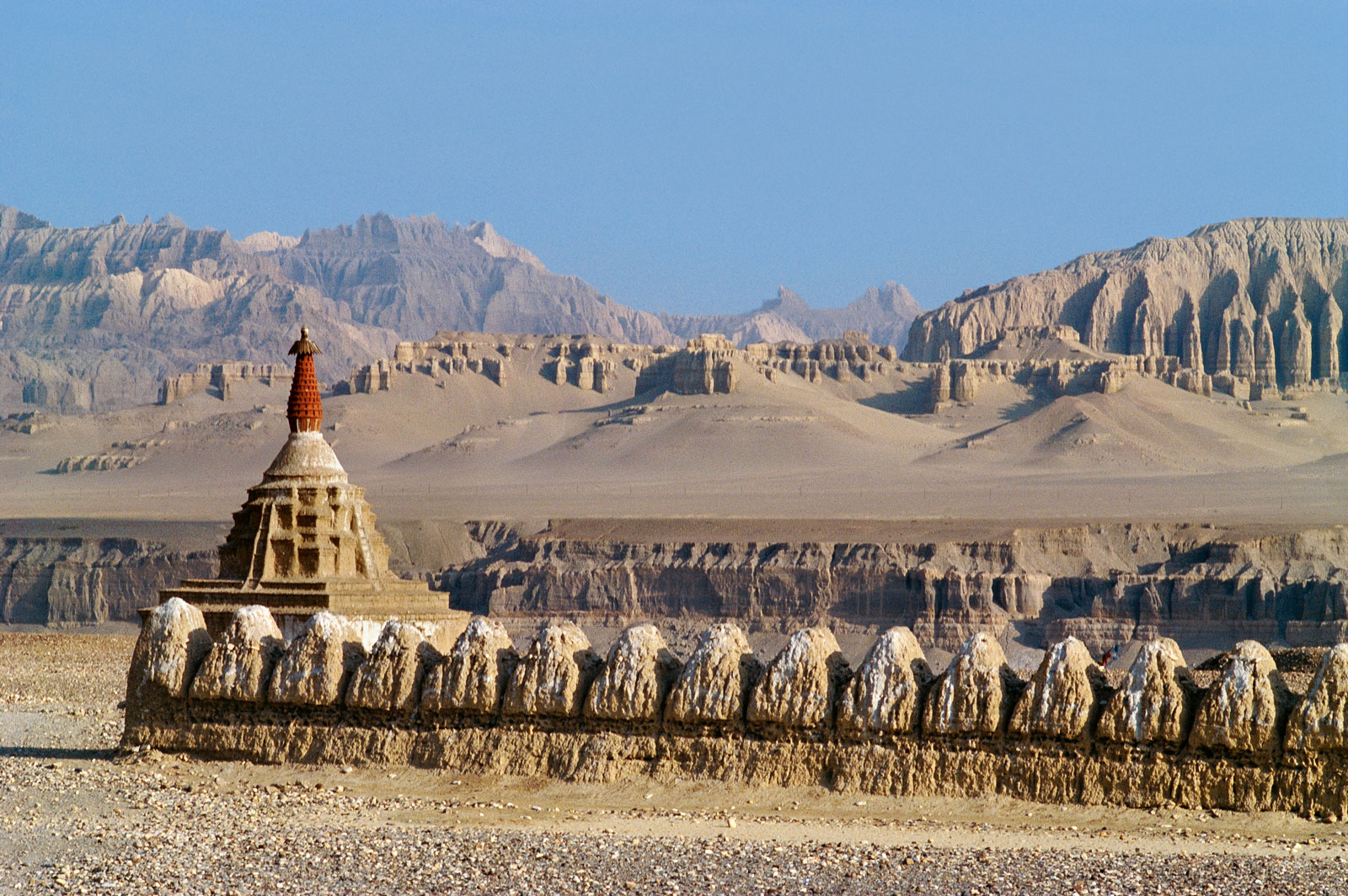 A row of Guge stupas near Tholing, in the tenth-century Kashmir-informed style, 2009