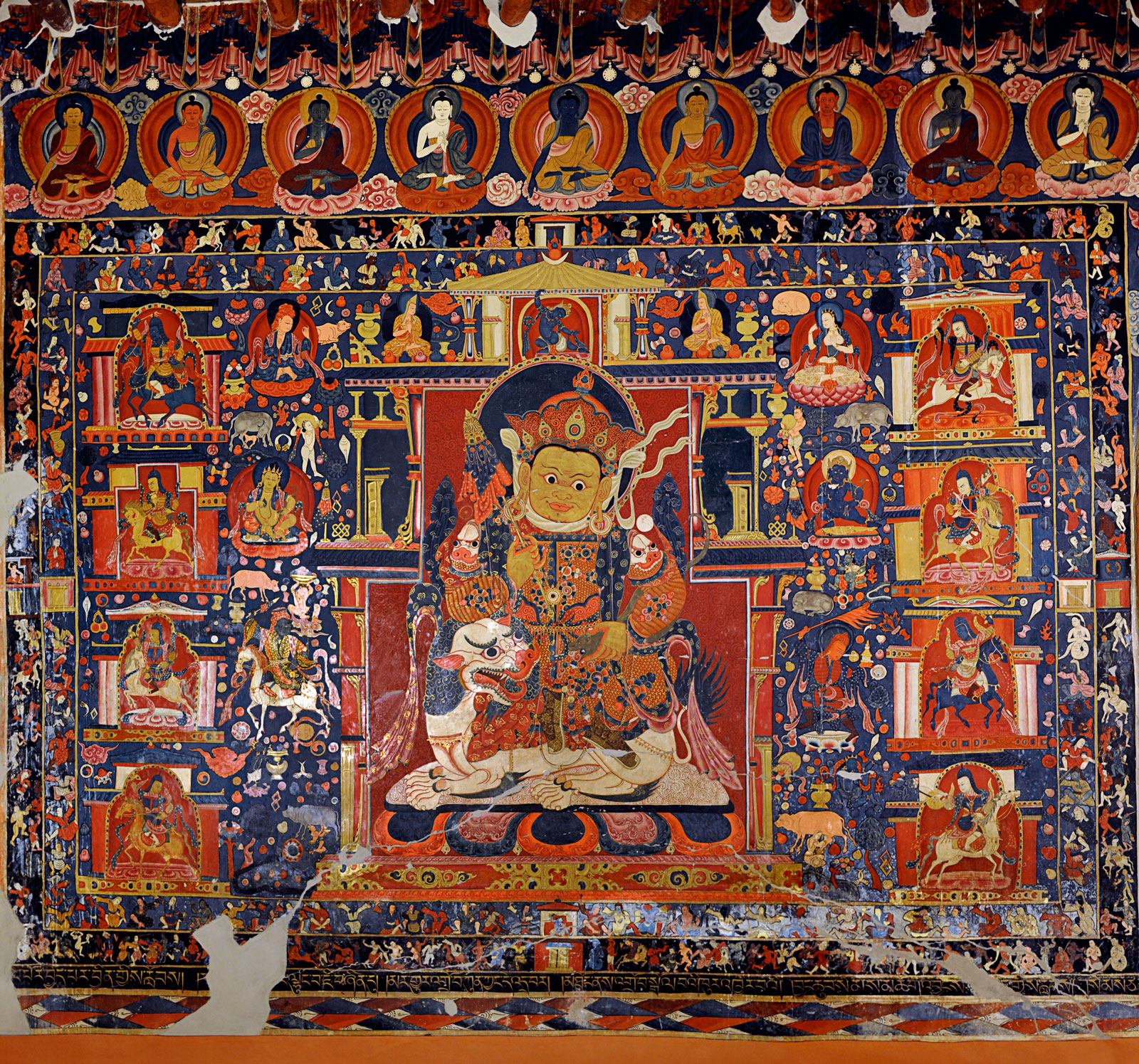 Painting of Vaishravana, Lord of the Yakshas, and the Realm of Plenty, in the White Temple of the Ornamented World, Tholing, fifteenth century
