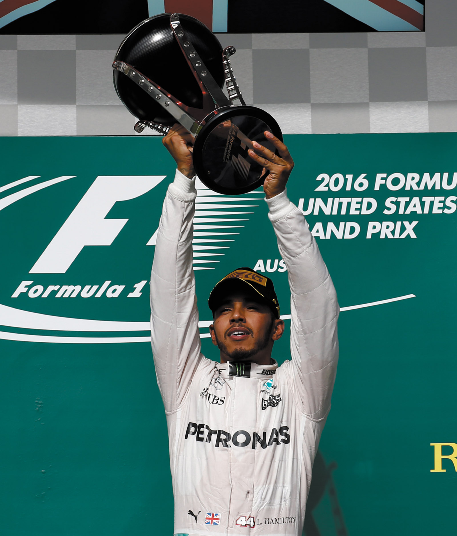 Lewis Hamilton, winner of the USA Formula One Grand Prix at the Circuit of the Americas, Austin, Texas, October 2016