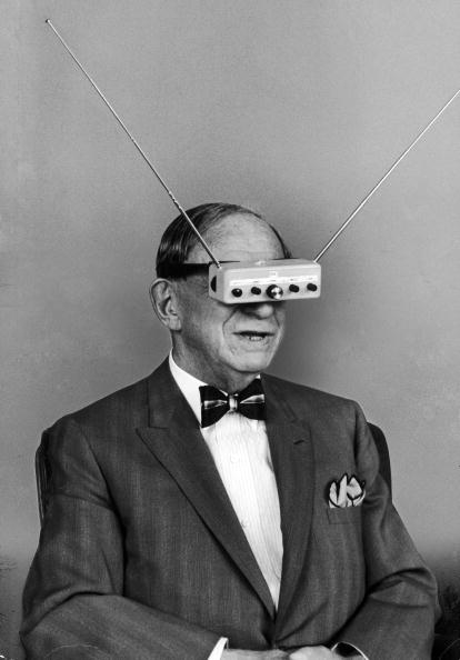 Gernsback wearing "TV glasses," 1963 