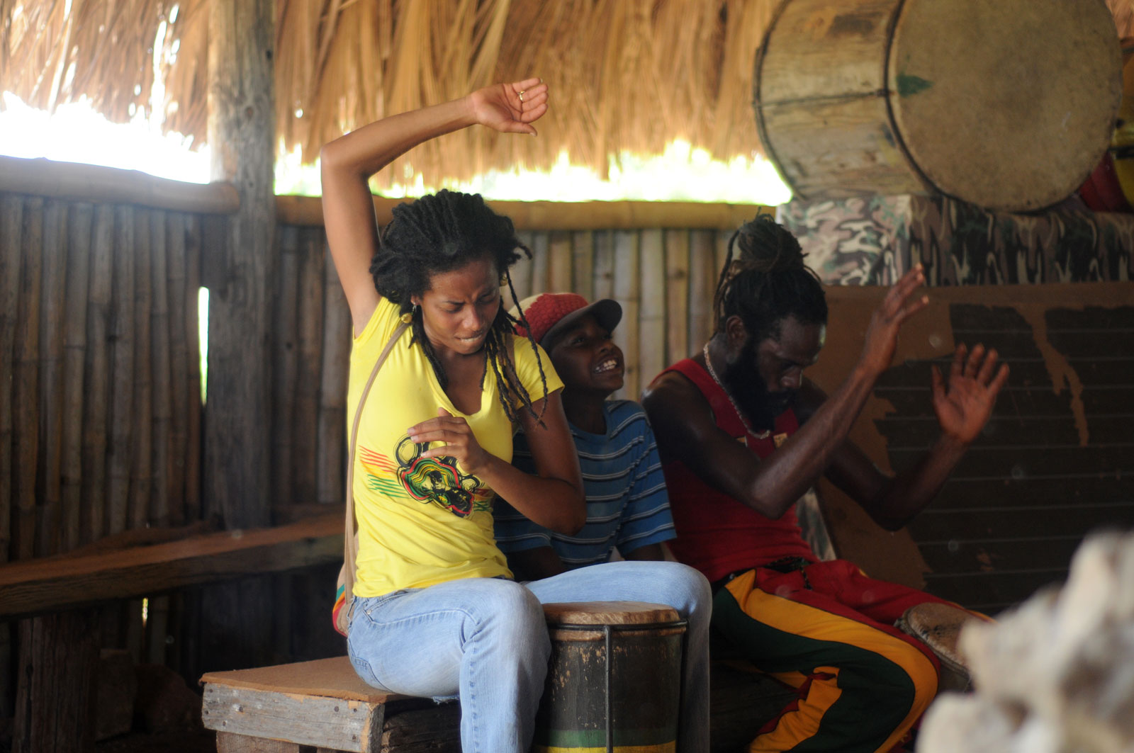 Donisha Prendergast and others drumming in the style of Kumina, the Afro-Jamaican religion that Howell incorporated into Rastafari practice, at Pinnacle, St. Catherine, Jamaica, circa 2010