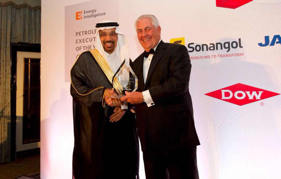 Khalid A. Al-Falih, Saudi Arabia's oil minister, and Rex Tillerson, former chairman and chief executive officer of ExxonMobil, October, 2016
