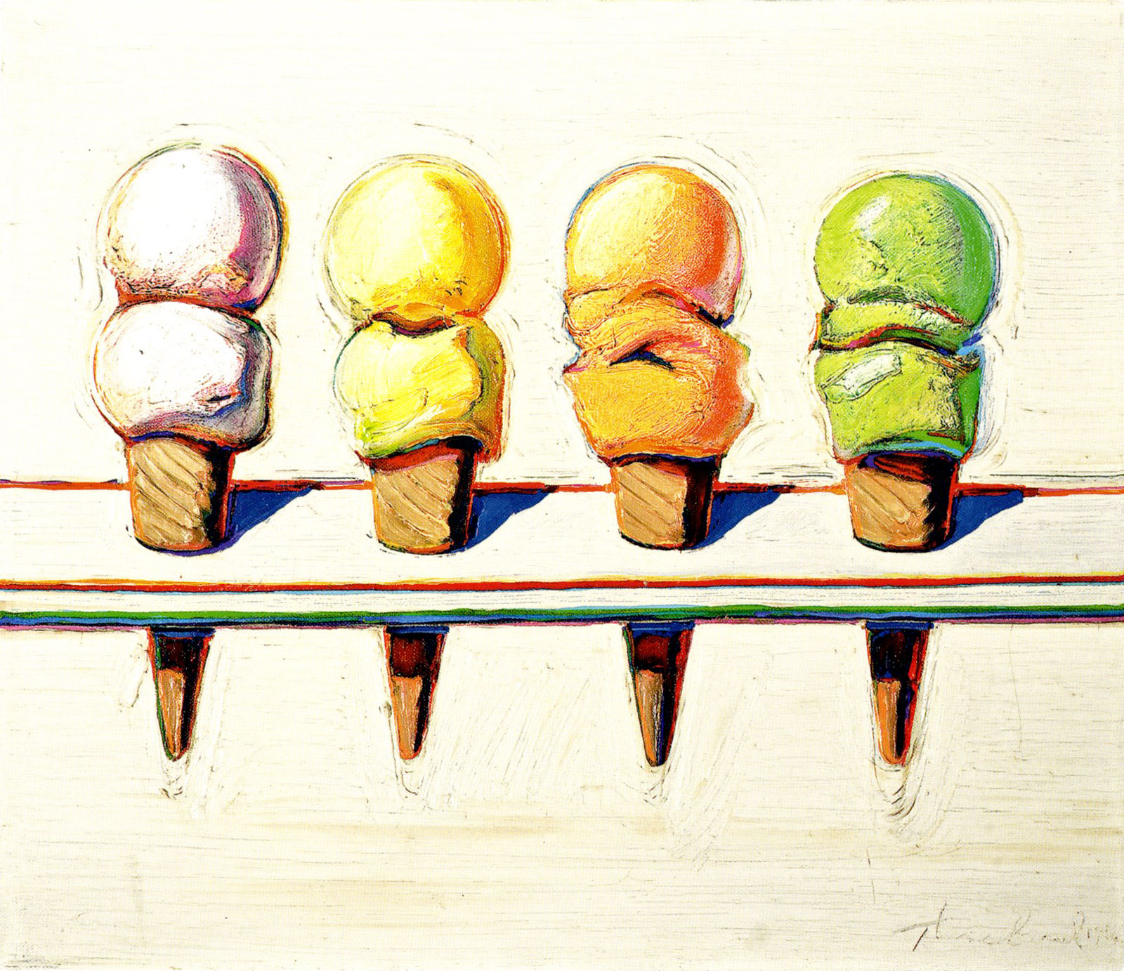Wayne Thiebaud: Four Ice Cream Cones, 1964