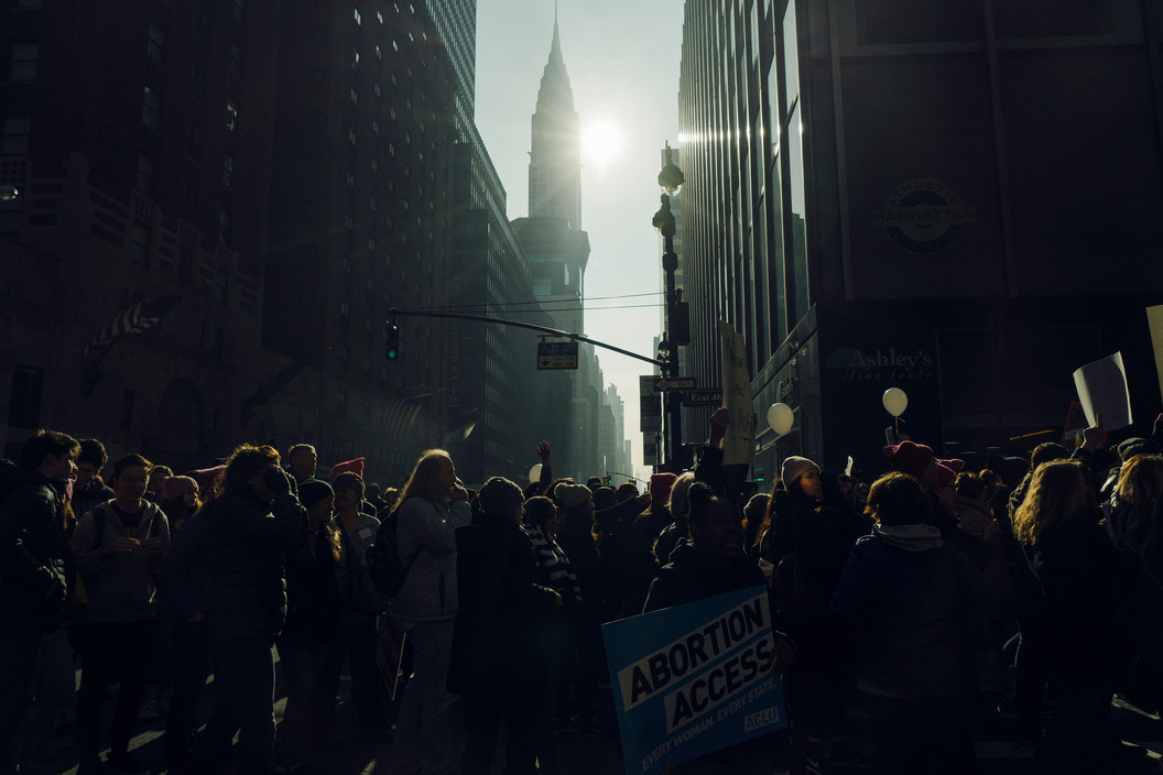 Protesters at the Women's March, Manhattan, January 21, 2017