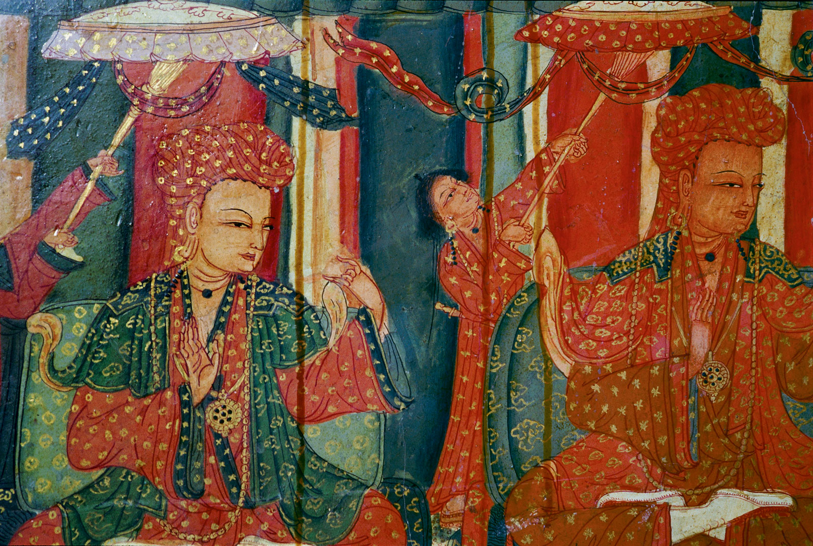 Detail of a wall painting in the Red Temple showing members of the Guge royal family attending the consecration of the temple, Tsparang, fifteenth century