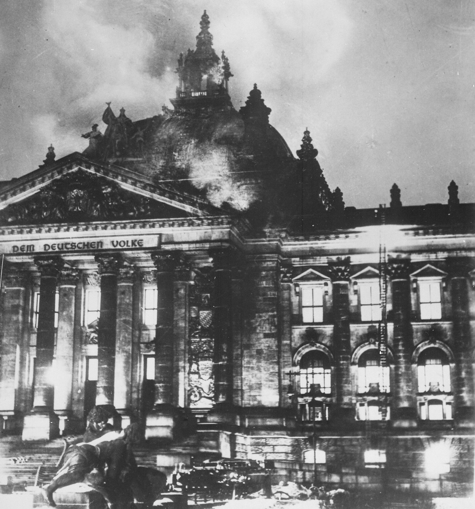 The Reichstag during the fire, Berlin, February 1933