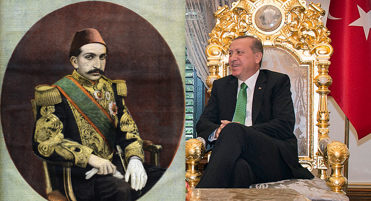 Portrait of the Ottoman Sultan Abdülhamid II, 1897; Turkish President Recep Tayyip Erdoğan, 2015