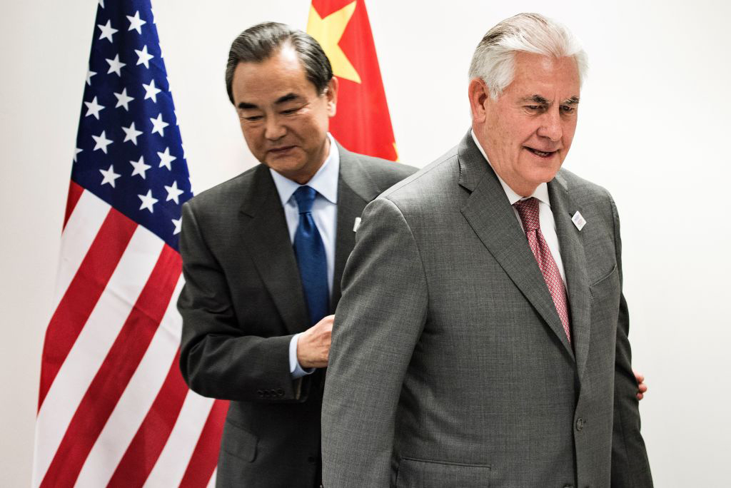 China's Foreign Minister Wang Yi and US Secretary of State Rex Tillerson, Bonn, Germany, February 17, 2017