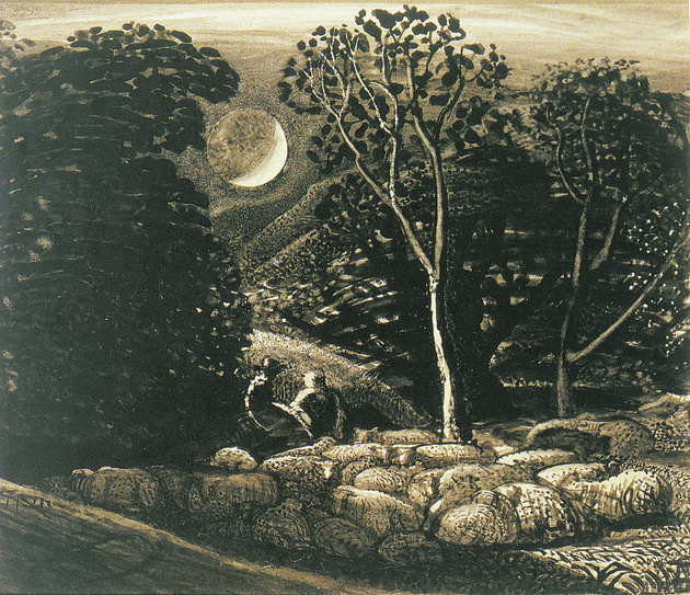 Samuel Palmer: Moonlight, a Landscape with Sheep, circa 1831-1833